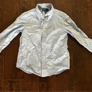 Boys Ralph Lauren button solid Blue down shirt.